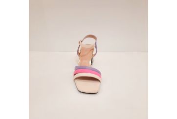 Sandalo donna in ecopelle scamosciato multicolor - BEIGE