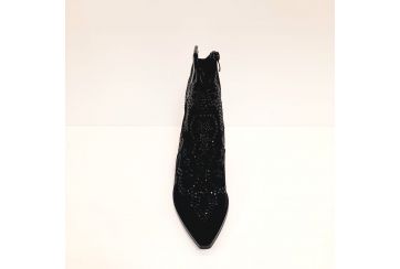 Women's faux suede boot in Texan style with tone-on-tone rhinestones - BLACK