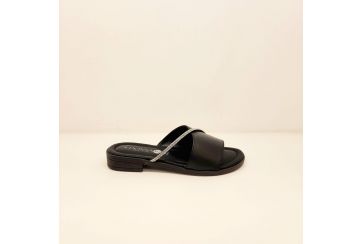 Damen Ledersandale mit Strassfaden - BLACK